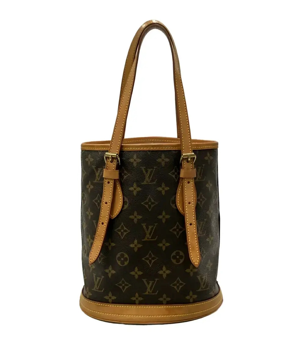 Louis Vuitton Bucket Tote Bag Monogram Canvas Leather Black Brown